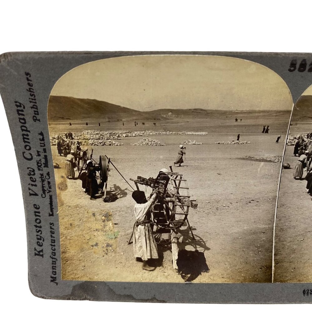 Antique 1905 Stereoview Photo Card Native Boys Spinning Cotton Egypt Keystone - Picture 3 of 10